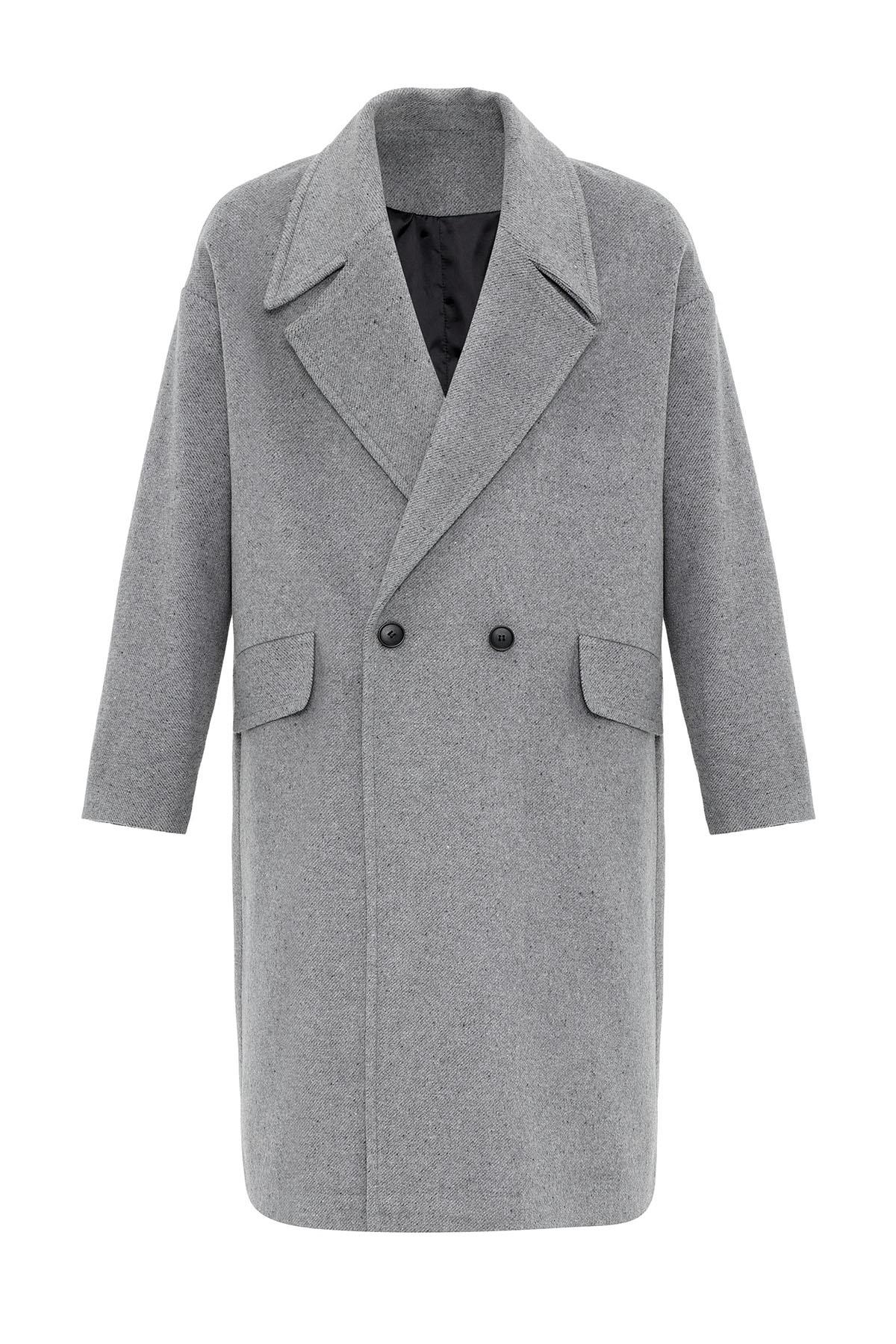 Gray Wool-Blend Double-Breasted Men's Coat