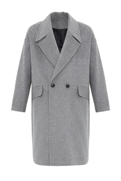 Gray Wool-Blend Double-Breasted Men's Coat