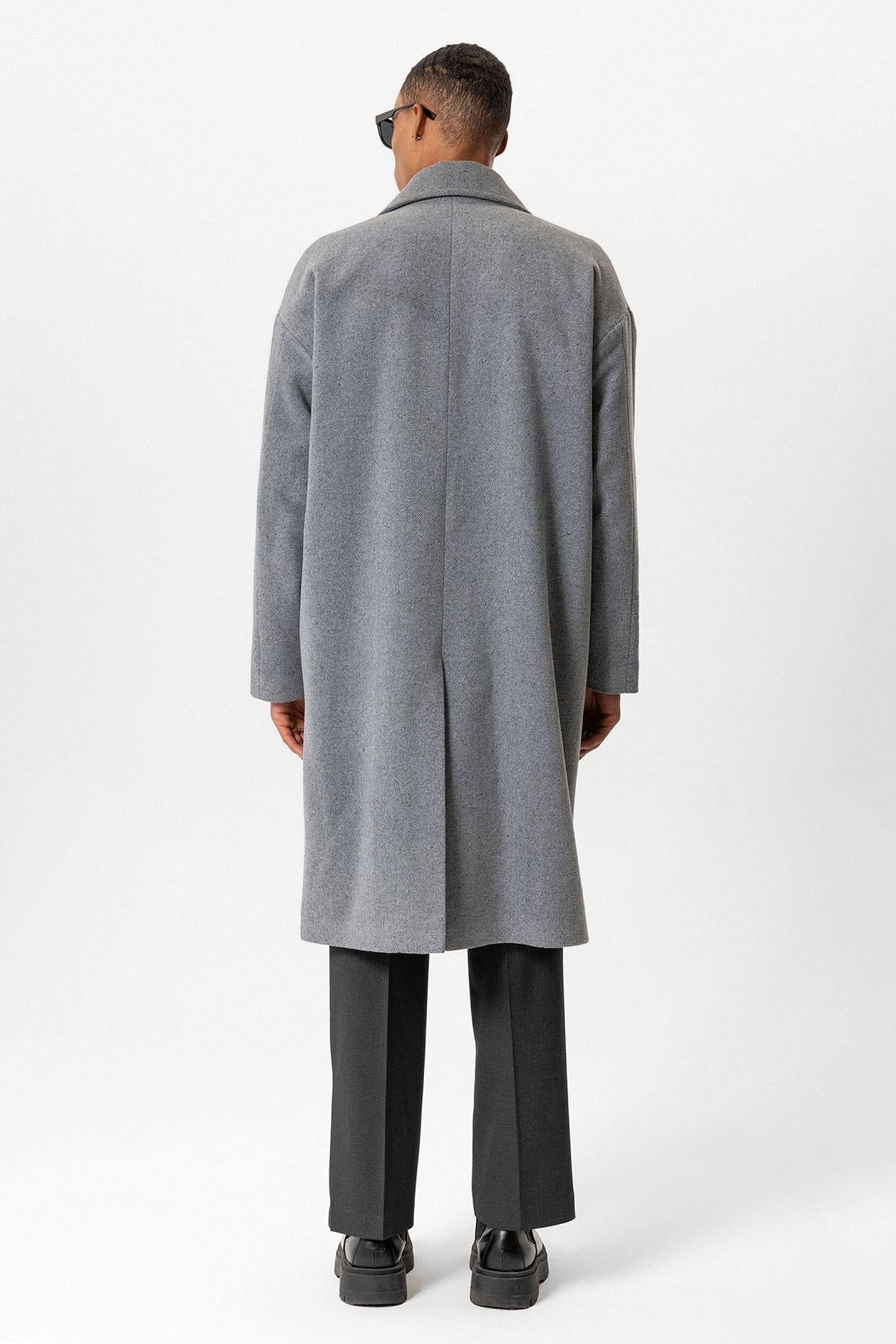 Gray Wool-Blend Double-Breasted Men's Coat