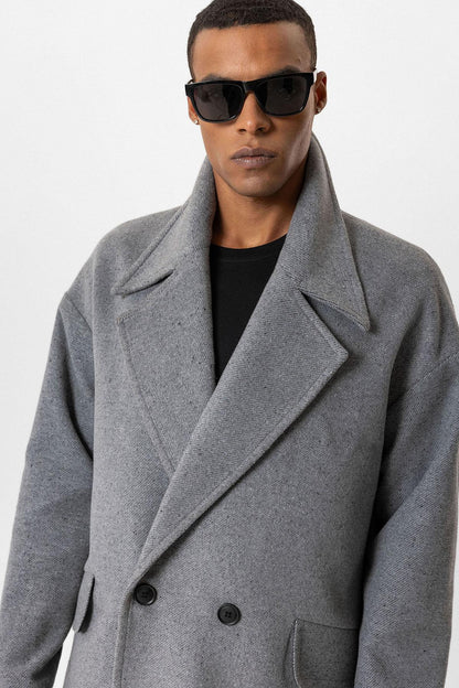 Gray Wool-Blend Double-Breasted Men's Coat