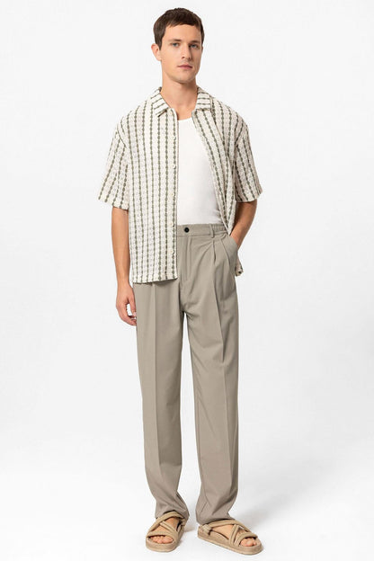 KOALA SYDNEY Men's Khaki Striped Knit Short-Sleeve Shirt