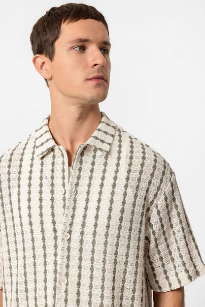 KOALA SYDNEY Men's Khaki Striped Knit Short-Sleeve Shirt