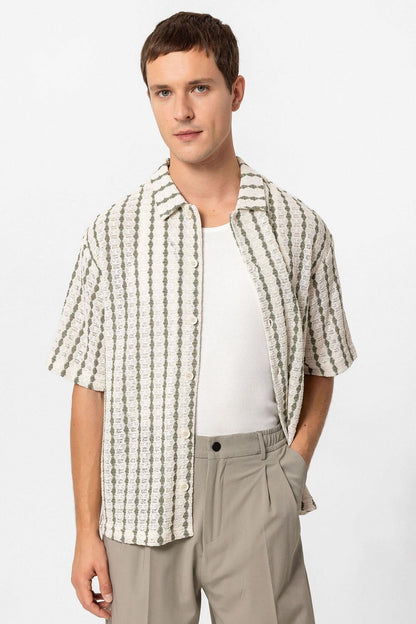 KOALA SYDNEY Men's Khaki Striped Knit Short-Sleeve Shirt