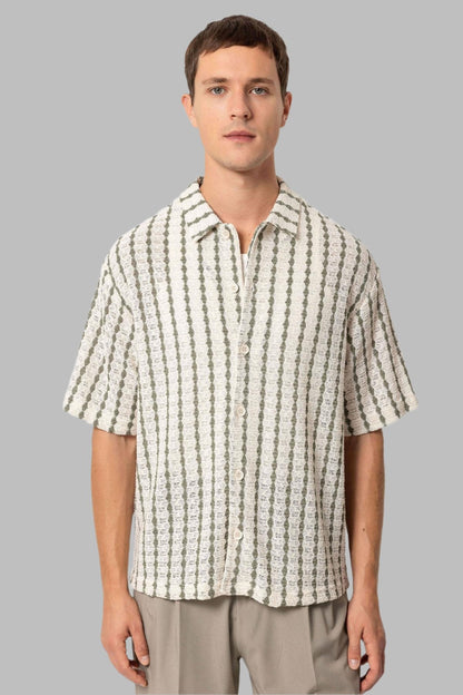 KOALA SYDNEY Men's Khaki Striped Knit Short-Sleeve Shirt