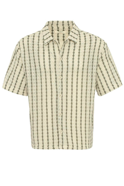 KOALA SYDNEY Men's Khaki Striped Knit Short-Sleeve Shirt