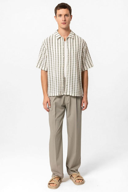 KOALA SYDNEY Men's Khaki Striped Knit Short-Sleeve Shirt