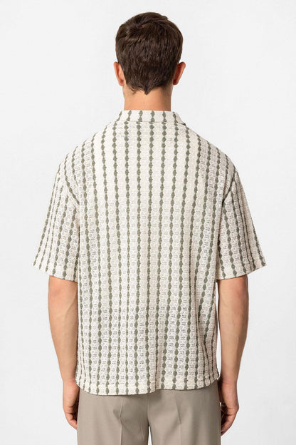 KOALA SYDNEY Men's Khaki Striped Knit Short-Sleeve Shirt