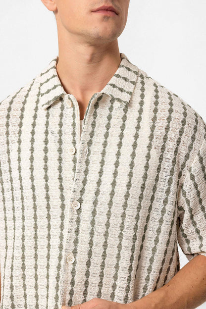 KOALA SYDNEY Men's Khaki Striped Knit Short-Sleeve Shirt