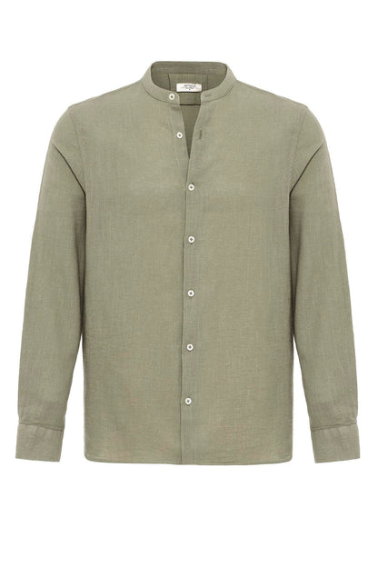 Men's Khaki Mandarin Collar Woven Shirt