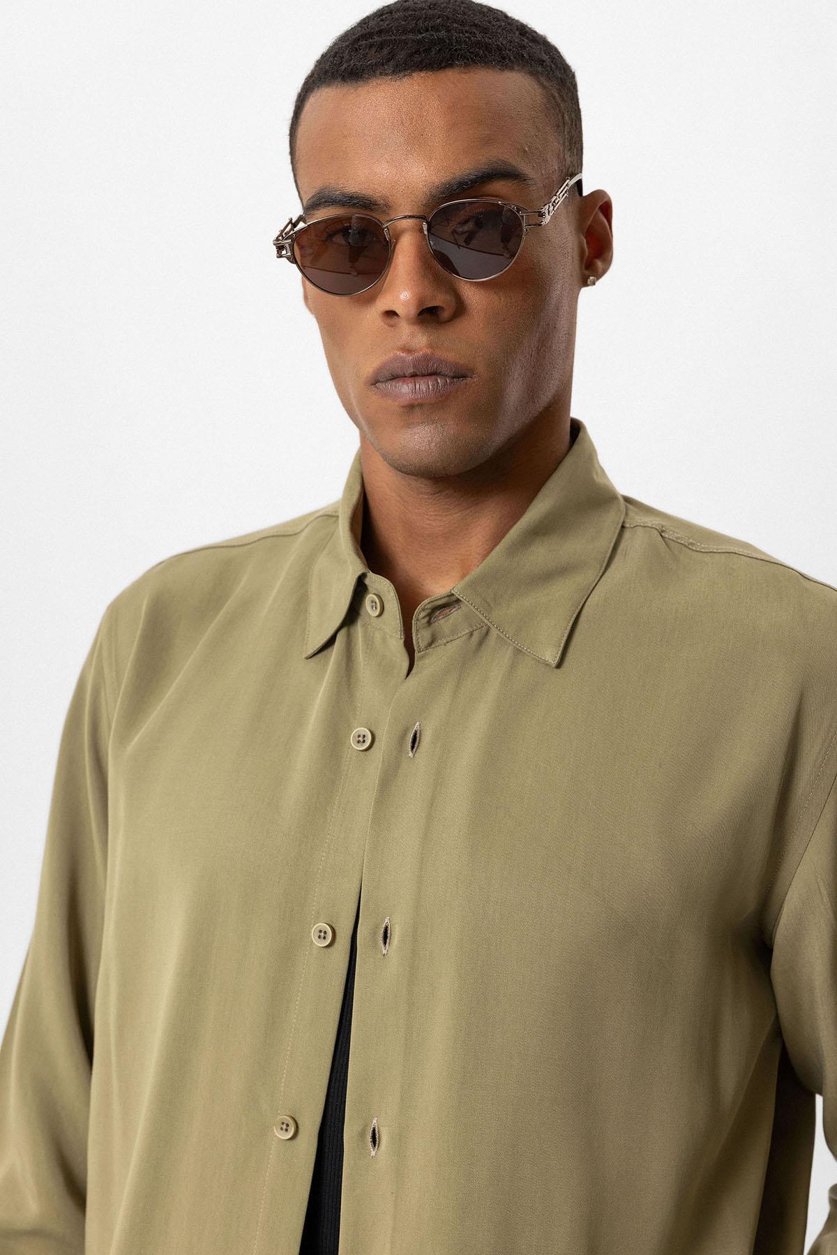 Khaki Technical Tencel Fabric Men's Shirt