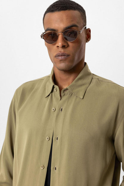 Khaki Technical Tencel Fabric Men's Shirt