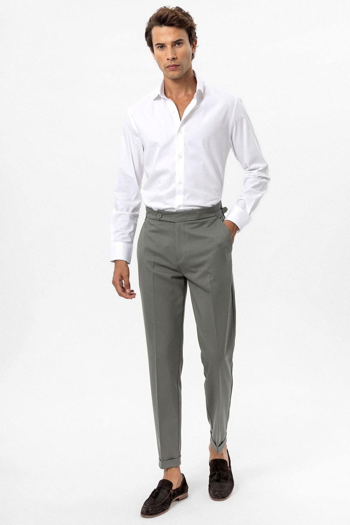 Men's Khaki High-Waist Regular Fit Pants