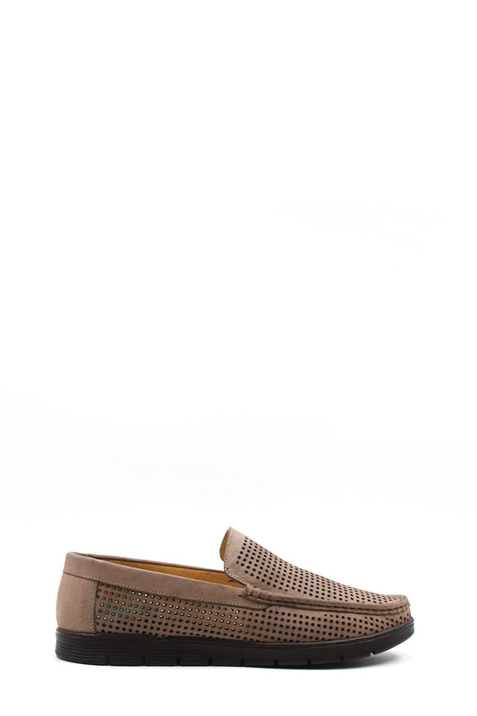 Men's Beige Perforated Suede Loafers-Wessi