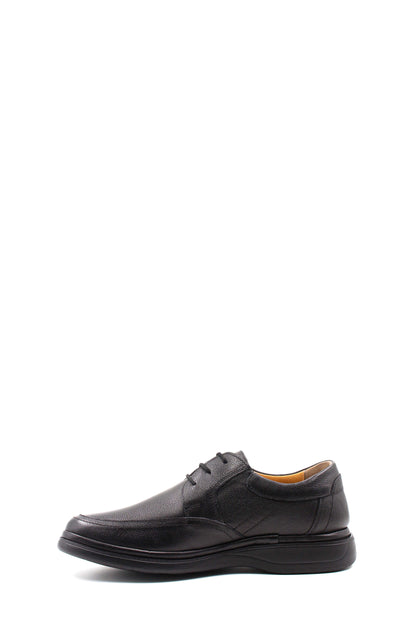 Men's Black Textured Leather Lace-Up Derby Shoes with Cushioned Sole