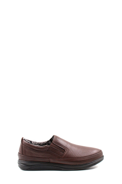 Men's Brown Fur-Lined Slip-On Shoes-Wessi