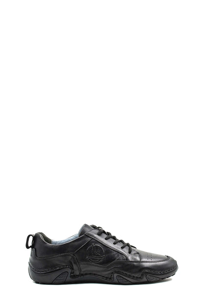 KOALA SYDNEY Men's Black Leather Casual Shoes with Embossed Detail