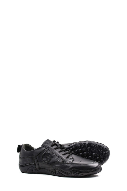 KOALA SYDNEY Men's Black Leather Casual Shoes with Embossed Detail