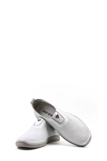 KOALA SYDNEY Men's White Mesh Slip-On Casual Shoes with Stitch Detailing