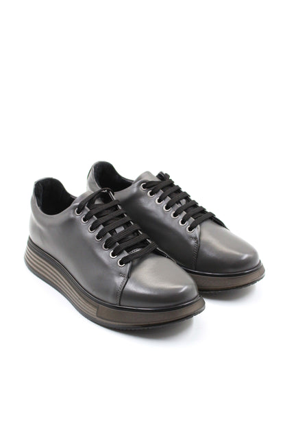 KOALA SYDNEY Men's Metallic Grey Leather Sneakers with Chunky Sole