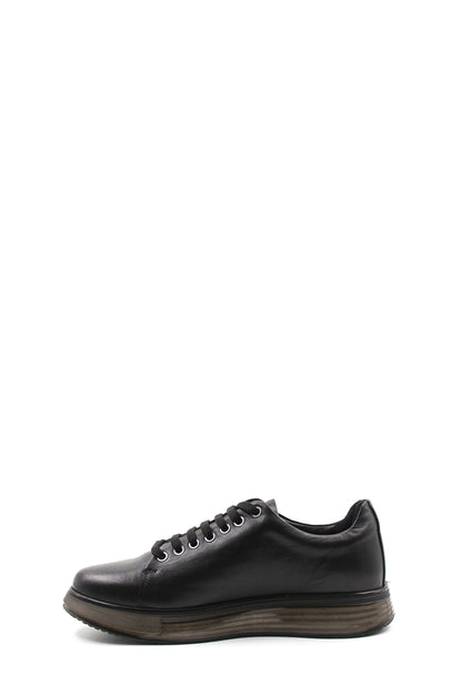 KOALA SYDNEY Men's Black Leather Sneakers with Chunky Sole and Stylish Lace-Up Design