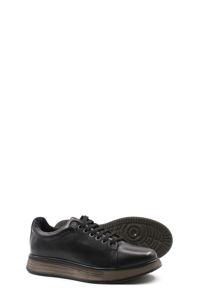 KOALA SYDNEY Men's Black Leather Sneakers with Chunky Sole and Stylish Lace-Up Design