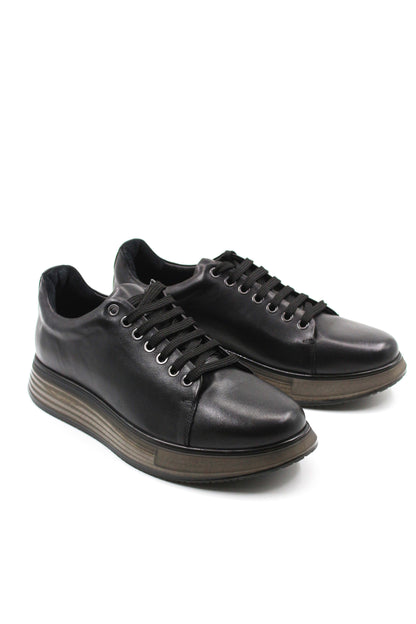KOALA SYDNEY Men's Black Leather Sneakers with Chunky Sole and Stylish Lace-Up Design