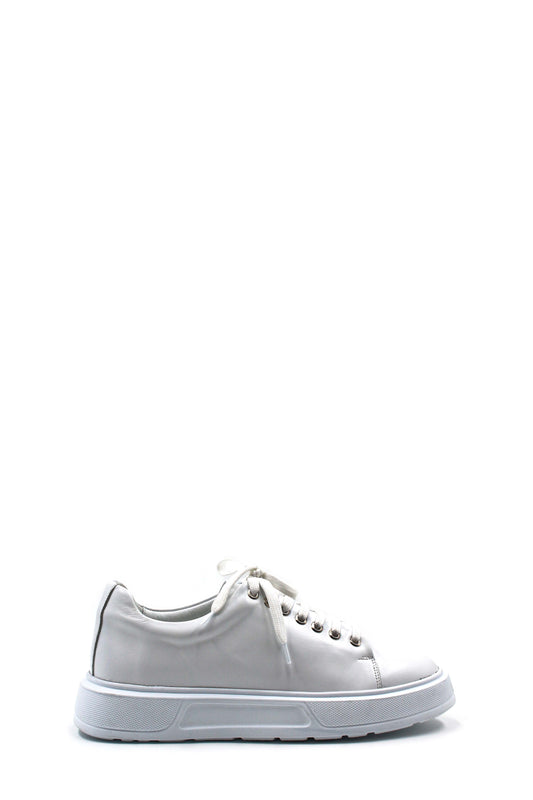 KOALA SYDNEY Men's White Leather Sneakers with Thick Sole and Metal Eyelets