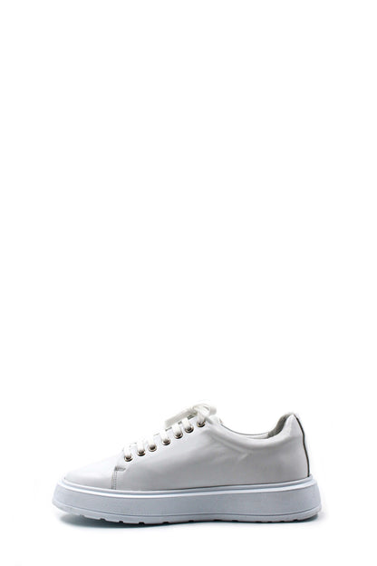 KOALA SYDNEY Men's White Leather Sneakers with Thick Sole and Metal Eyelets