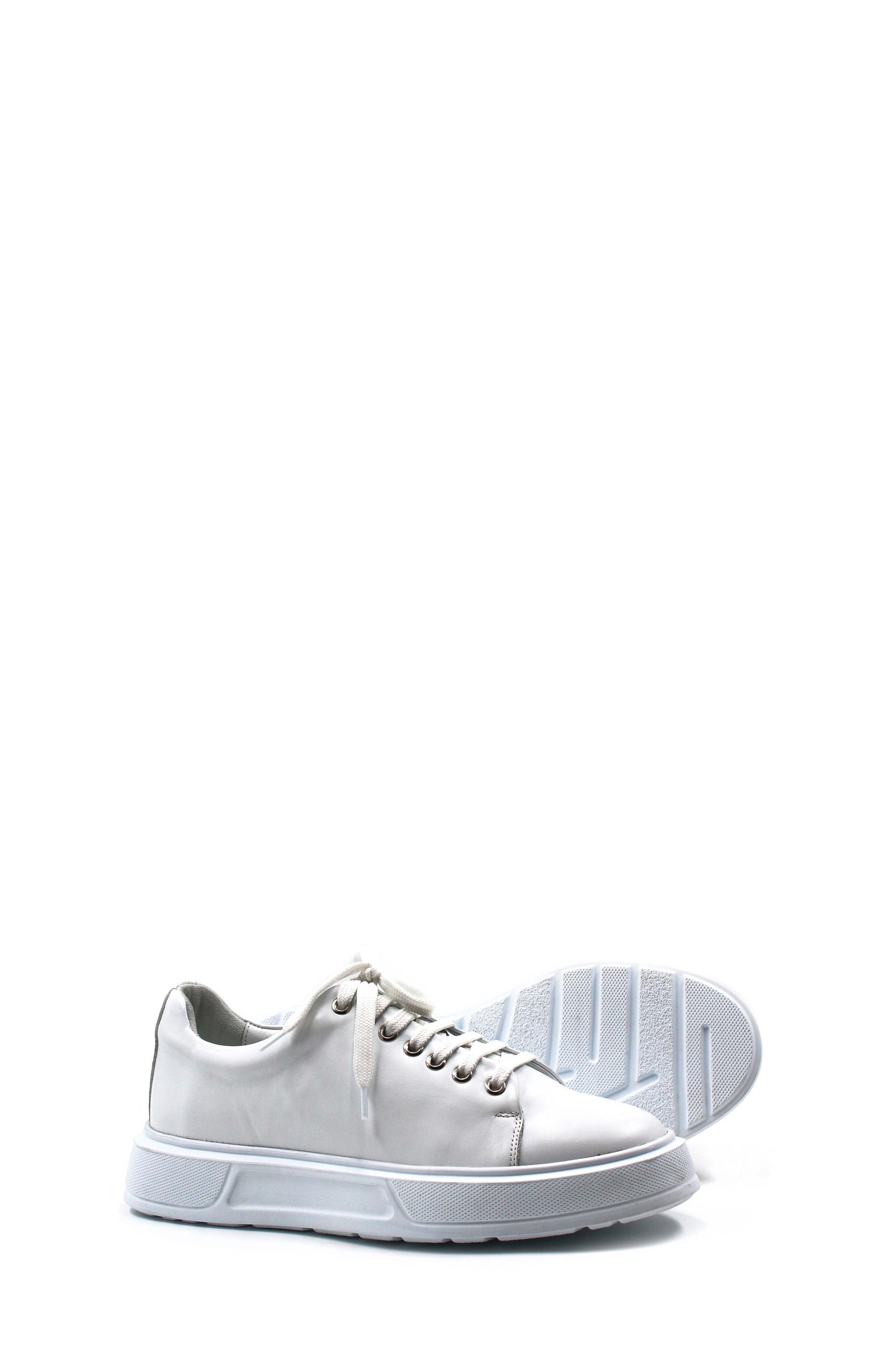KOALA SYDNEY Men's White Leather Sneakers with Thick Sole and Metal Eyelets
