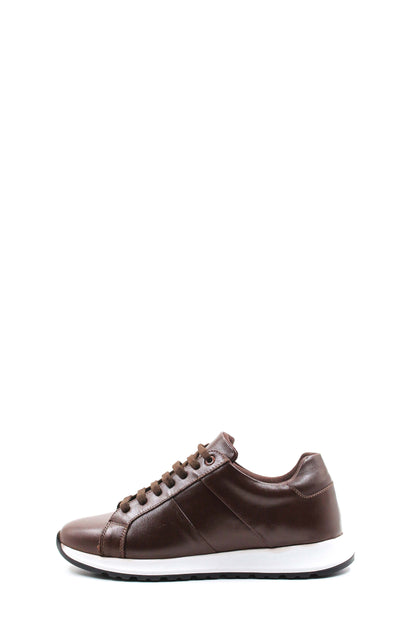 Men's Brown Leather Sneakers with Contrast Sole