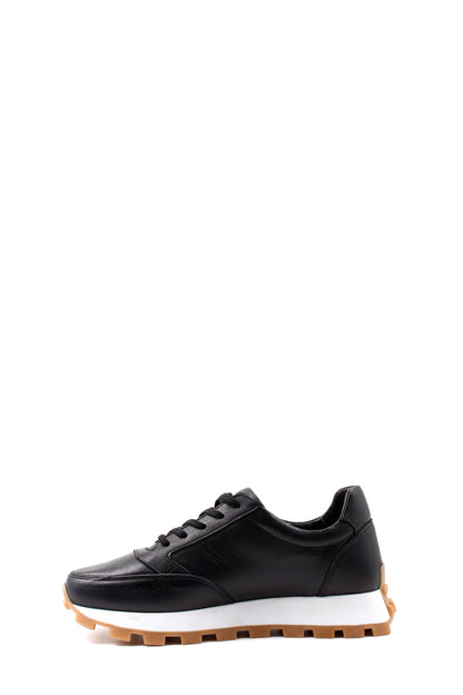 Men's Black Leather Sneakers with Gum Sole and White Midsole