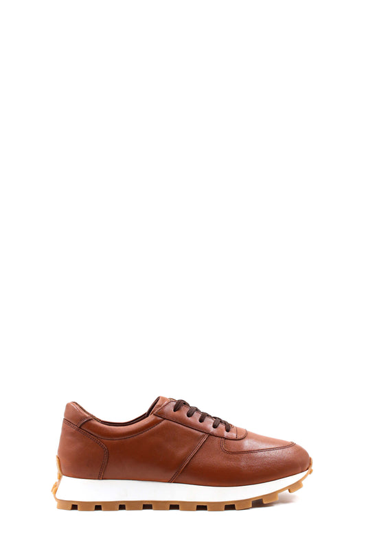 KOALA SYDNEY Men's Brown Leather Lace-Up Sneakers with Cushioned Sole