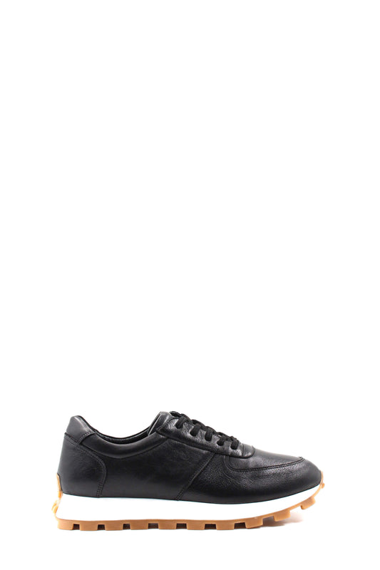 KOALA SYDNEY Men's Black Leather Sneakers with White Sole and Textured Outsole