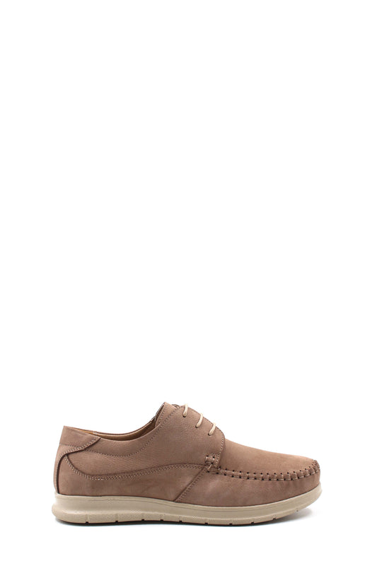KOALA SYDNEY Men's Taupe Suede Lace-Up Shoes with Moc Toe and Cushioned Sole