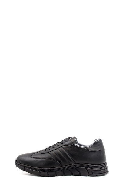Men's Black Leather Athletic Comfort Shoes-Wessi