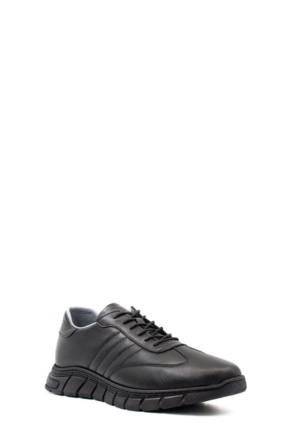 Men's Black Leather Athletic Comfort Shoes-Wessi