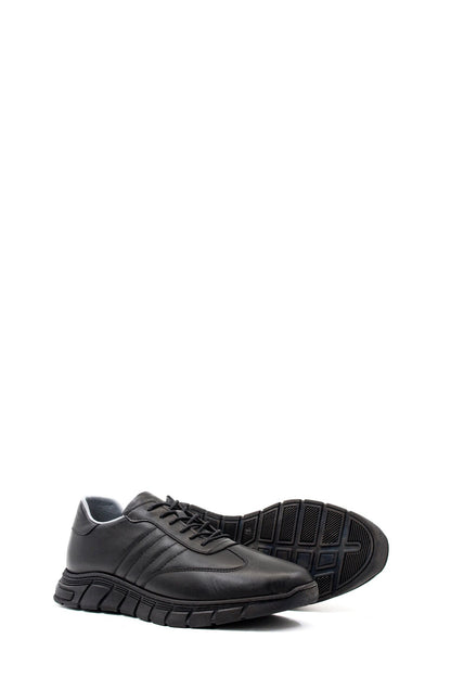Men's Black Leather Athletic Comfort Shoes-Wessi