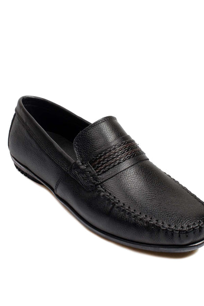 Men's Black Leather Moccasins-Wessi
