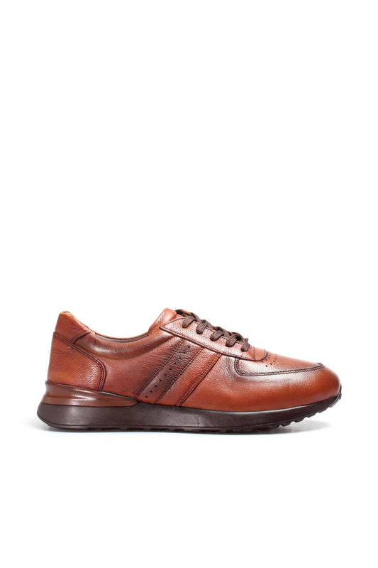 KOALA SYDNEY Men's Brown Leather Casual Sneakers with Perforated Detailing