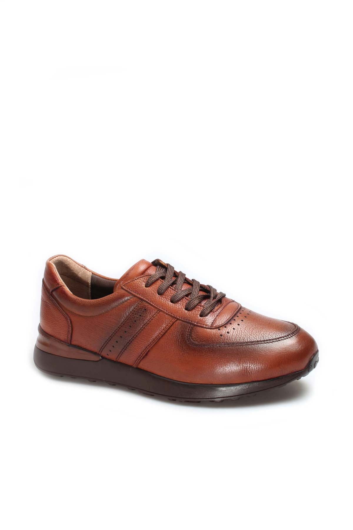 KOALA SYDNEY Men's Brown Leather Casual Sneakers with Perforated Detailing