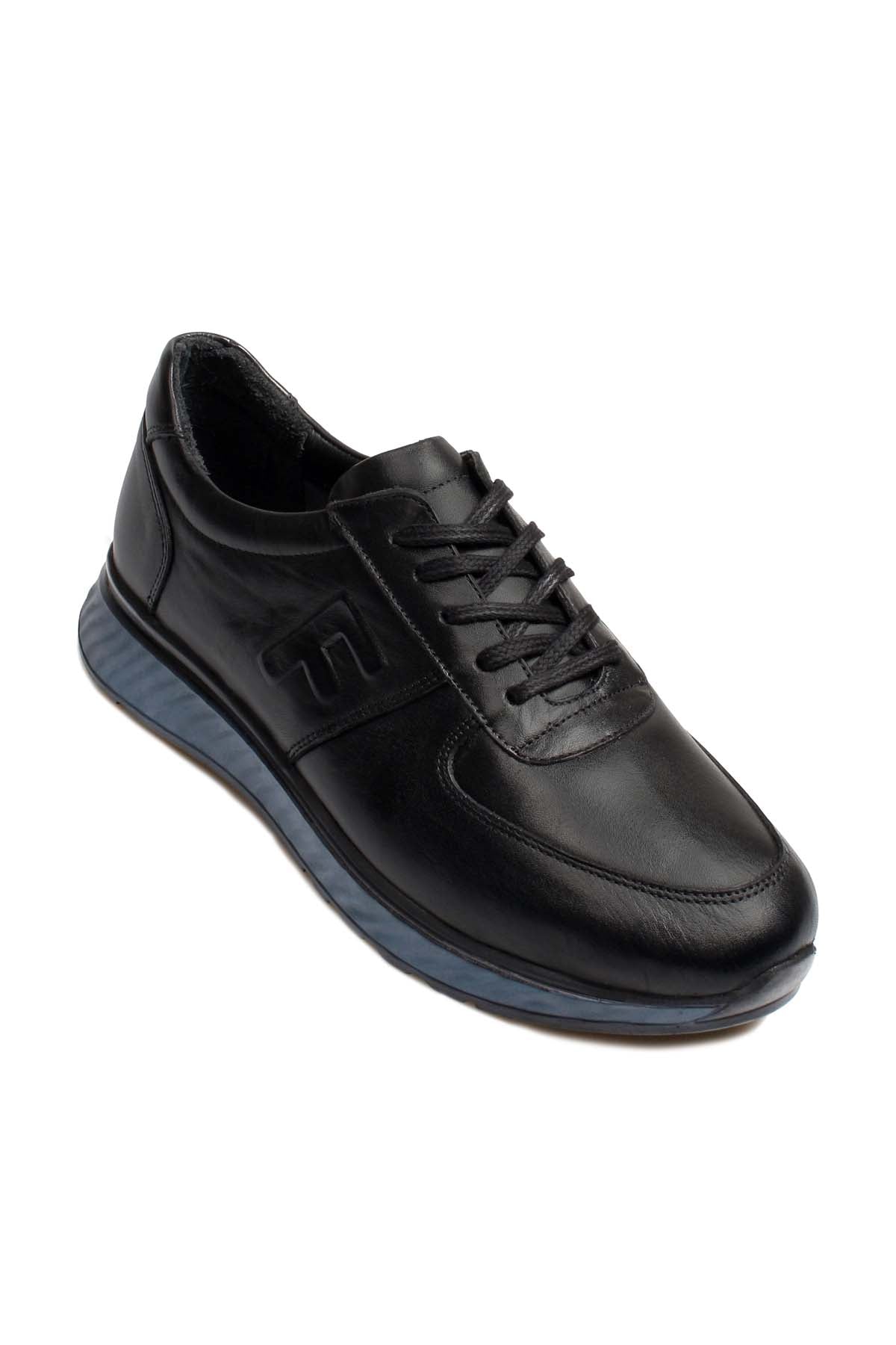 KOALA SYDNEY Men's Black Leather Casual Shoes with Blue Sole