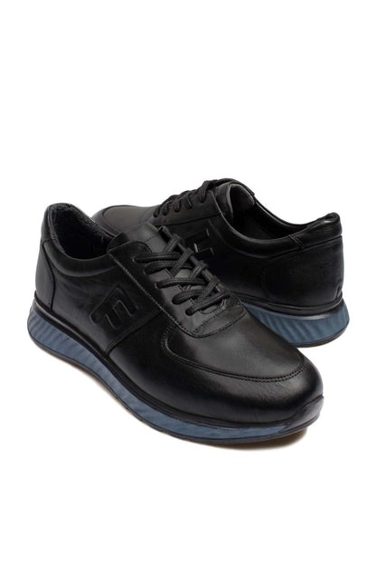 KOALA SYDNEY Men's Black Leather Casual Shoes with Blue Sole
