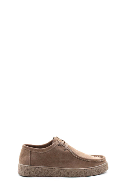 KOALA SYDNEY Men's Beige Suede Lace-Up Shoes with Textured Sole and Moccasin Stitching