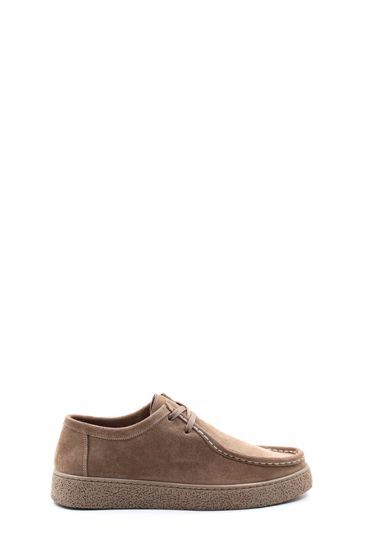 KOALA SYDNEY Men's Beige Suede Lace-Up Shoes with Textured Sole and Moccasin Stitching