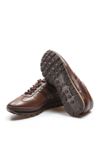 Men's Brown Leather Lace-Up Sneakers with Cushioned Sole