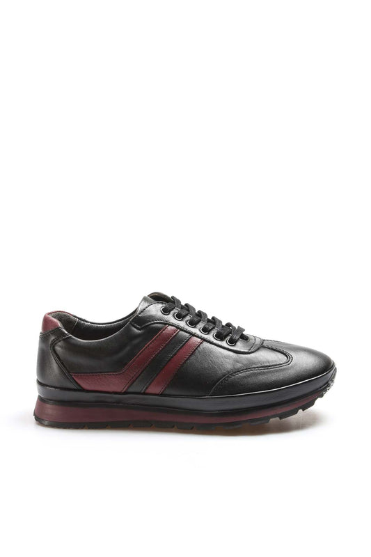 KOALA SYDNEY Men's Black and Burgundy Leather Sneakers