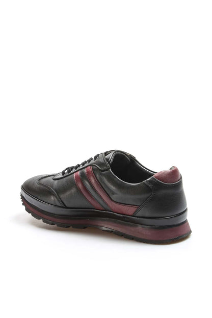 Men's Black and Burgundy Leather Sneakers - Wessi