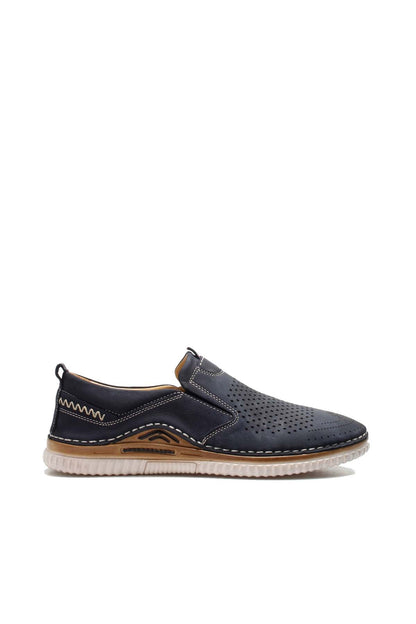KOALA SYDNEY Men's Navy Blue Perforated Slip-On Loafers with Contrast Stitching and Cushioned Sole