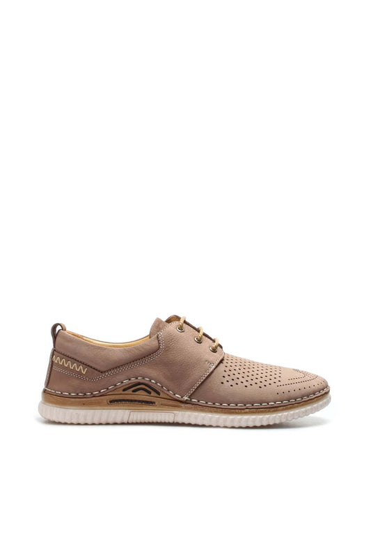 KOALA SYDNEY Men's Beige Perforated Casual Lace-Up Shoes