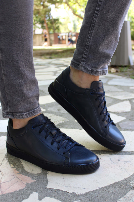 KOALA SYDNEY Men's Navy Blue Leather Casual Sneakers